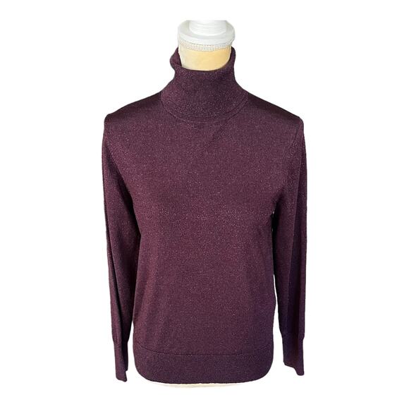 Kate Spade Purple Maroon Sparkly Metallic Turtleneck Sweater EUC Size Medium - Picture 1 of 5
